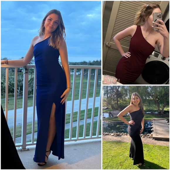 NWT Mushare Dark Red One Shoulder Ruched Cocktail Formal Long Maxi Dress XL - Picture 7 of 13